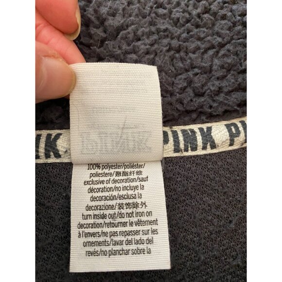 Victorias Secret Pink Sherpa 1/4 Zip Pullover Sweatshirt Gray Red Green Large - Picture 5 of 10